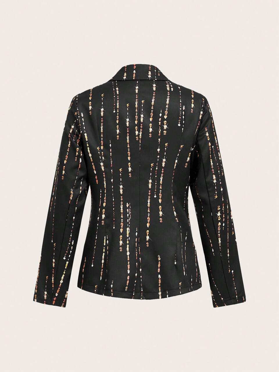Glittery Effect Printed Double-Breasted Blazer Jacket