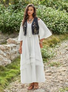 Anewsta Váy trễ vai màu trắng thông thường dành cho nữ - trắng - Xem 3