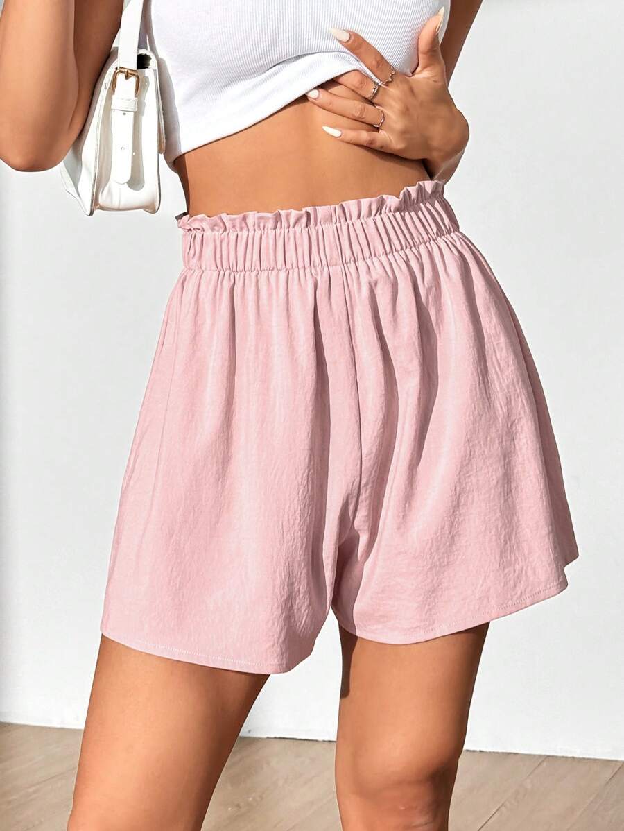 Flirla Women's Waist Frill Hem Casual Shorts - Pink - View 1