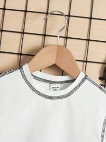 SHEIN Baby Boy's Decorative Button Up Collar Checked Contrast Stitching Sweatshirt And Jogger Pants Set