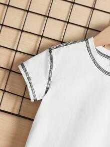 SHEIN Baby Boy's Decorative Button Up Collar Checked Contrast Stitching Sweatshirt And Jogger Pants Set