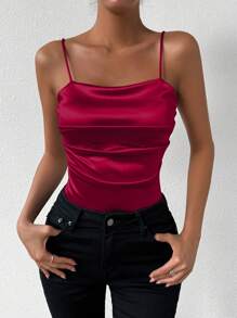 Chiquease Top estilo camisola para mujer con pliegues de unicolor de moda - Burdeos - Ver 3