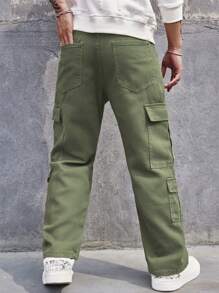 Manfinity EMRG Men Flap Pocket Side Cargo Jeans - Army Green - View 2