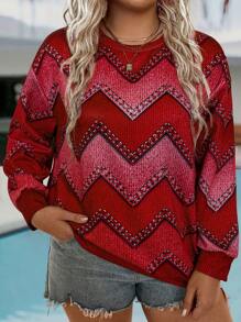 EMERY ROSE Hơn In Chevron Áo nỉ - Đỏ - Xem 1