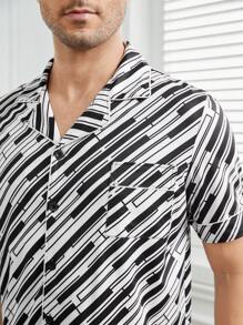 男士數字印花前扣門居家服套裝,帶口袋 - 淺灰紫 - 查看 7