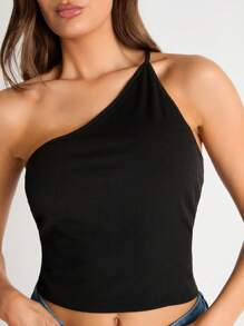 SHEIN BASICS 단색 원숄더 타이트 크롭 탑 - 멀티컬러 - 보기 5