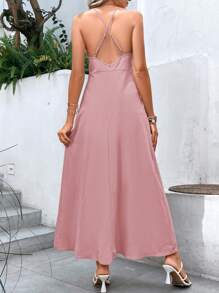 Breezaya Vestido De Mujer Con Tiras De Encaje De Color Sólido Y Tela Splicing
