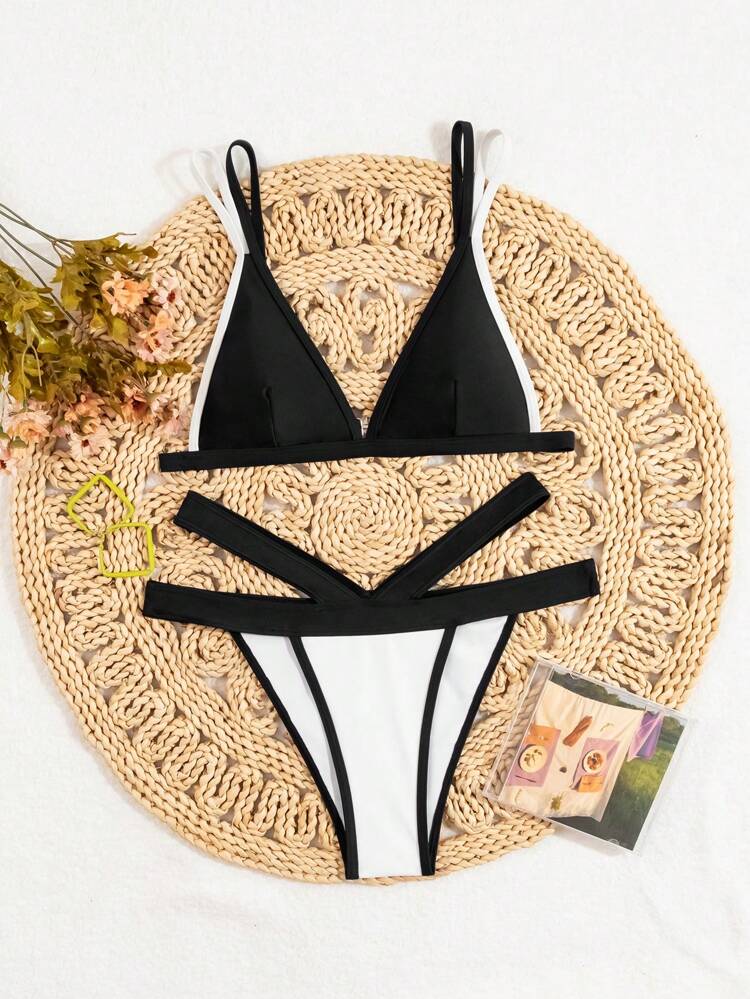 Color Block Separated Bikini Set, 2pcs/Set Summer Beach
