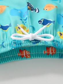 Baby Boy Cartoon Fish Printed Drawstring Waist Swim Trunks - Multicolor - View 4