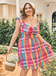 Dreamara Váy thắt eo cổ kẻ sọc kẻ sọc cỡ lớn dành cho người yêu - Nhiều màu - Xem 5