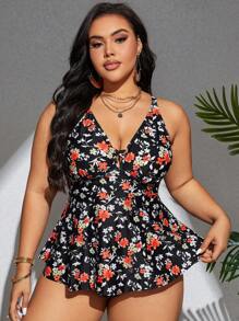 Swim Lushoire Gedruckter Modischer Westen-stil Bikini In Übergröße, Strand-outfit Tankini Set Badeanzug Sommer