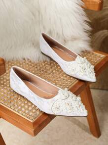 Fall/Winter Women's Flat Elegant Engagement Shoes, New Bride Shoes, Non-Fatiguing Soft Bottom Pointed Toe Flats, Suitable For Dresses, Fairy-Like Gentle Water Style Bridesmaid Shoes - Apricot - View 4