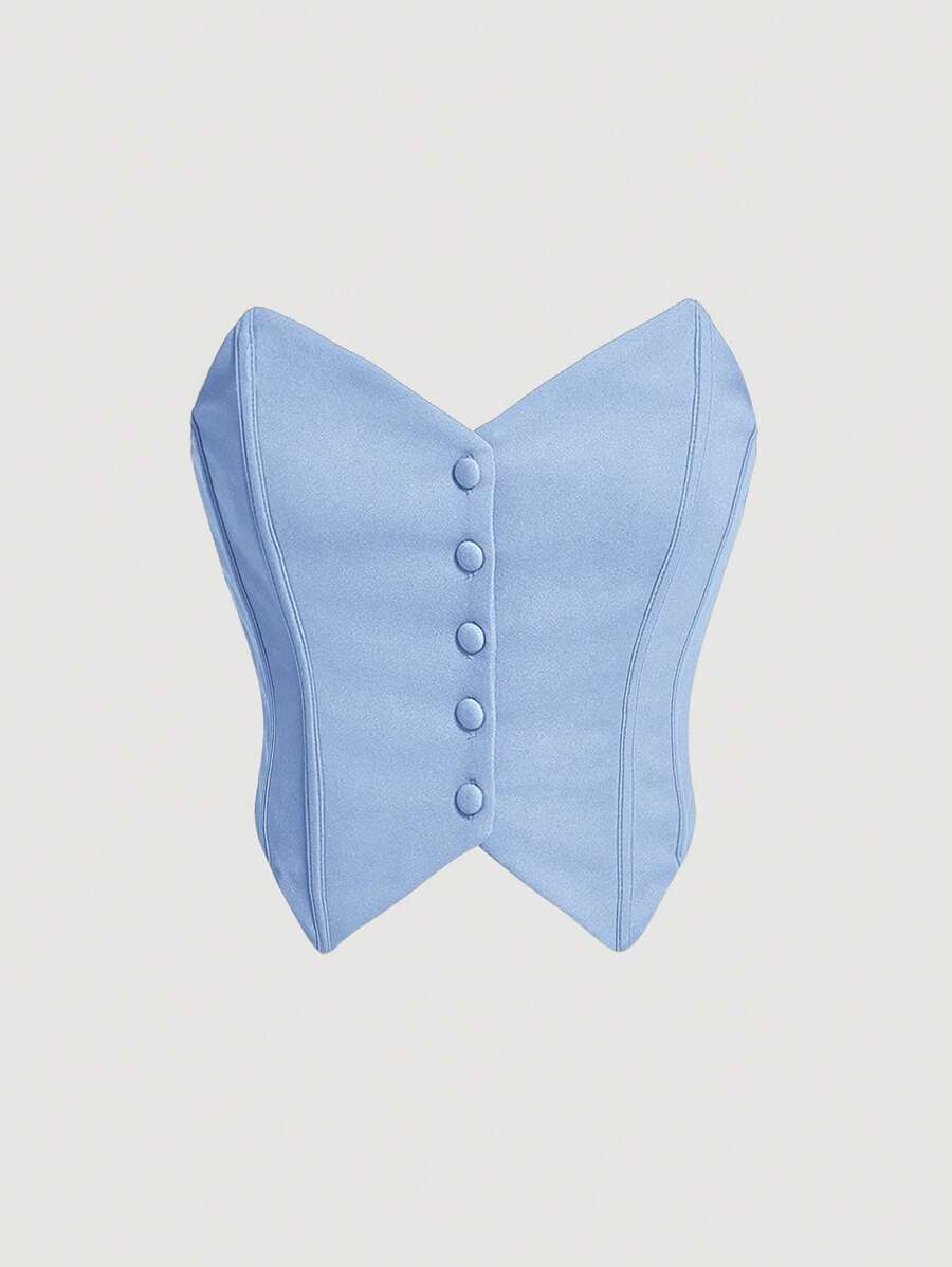 SHEIN MOD Button Front Tube Bodycon Black Top Without Shirt