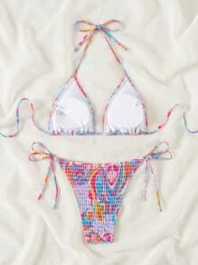 SHEIN Swim Random Print Halter Neck Separated Bikini Set Summer Beach - Multicolor - View 5