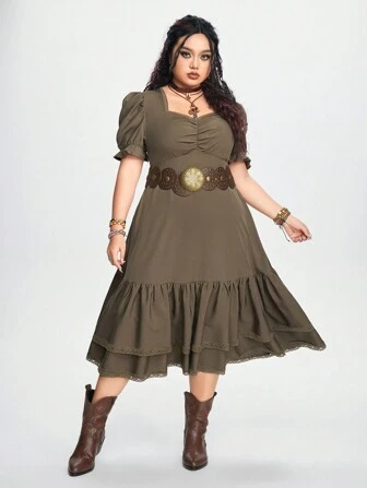 Hippie Women's Plus Size Bubble Hem Square/Round Neck Dress