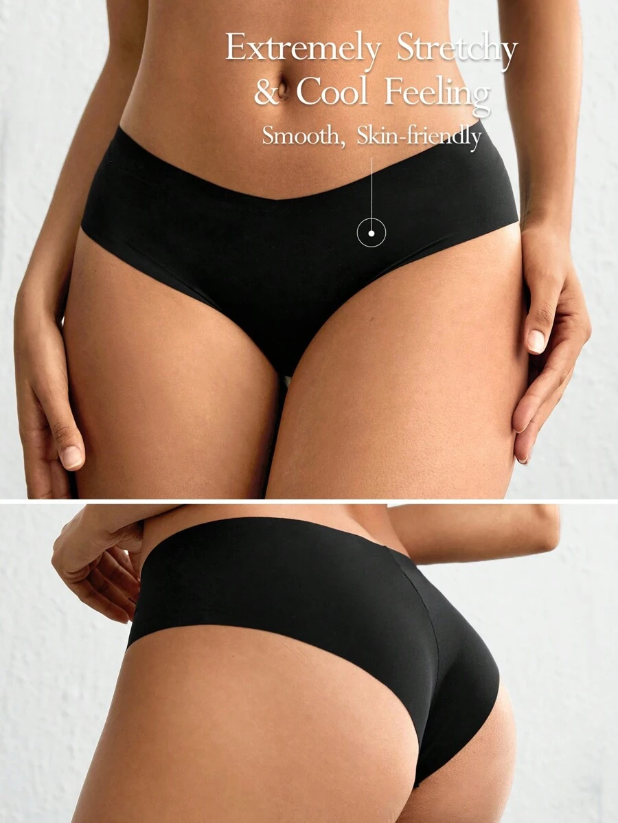 Ocili Leisure Solid Seamless Low Rise Brief Back Side Seams- Black - Black - View 1