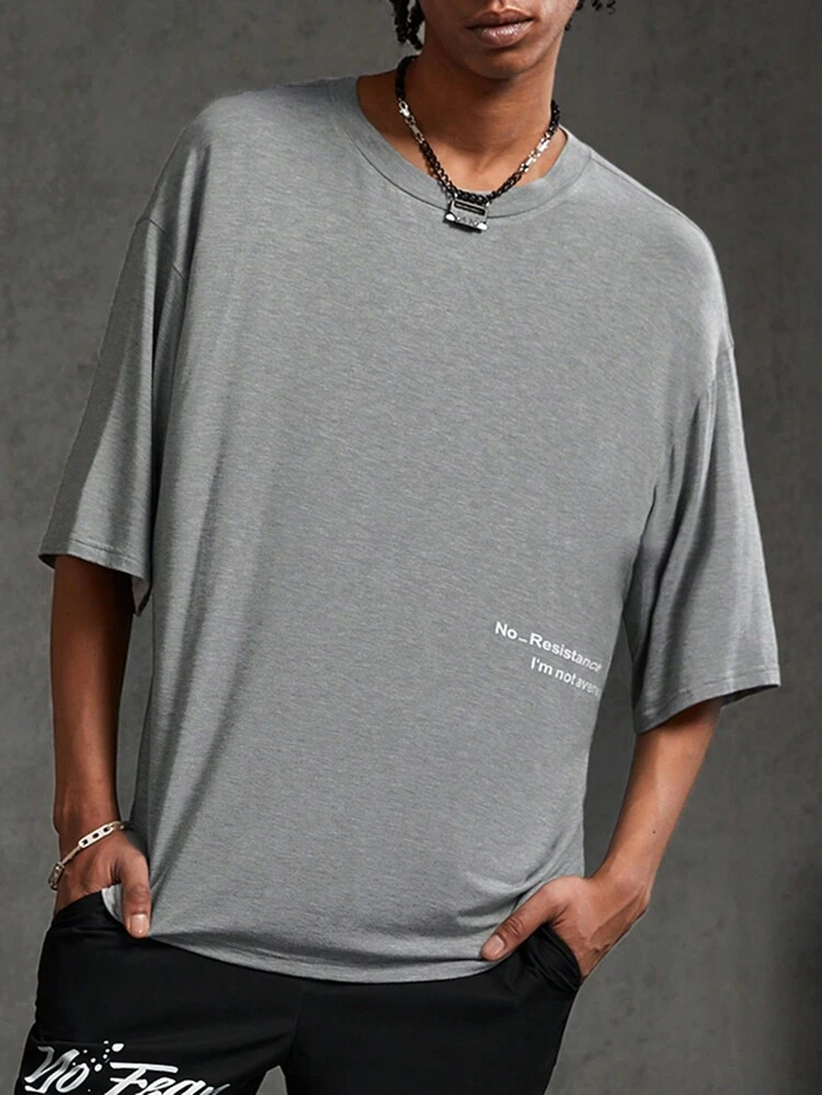 Men's Casual Round Neck Short Sleeve Knit T-Shirt With Slogan Print