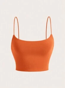 SHEIN EZwear Mùa hè Chất rắn Mùa vụ Màu xám Hai Dây Thon gọn Cơ sở Áo - trái cam - Xem 1