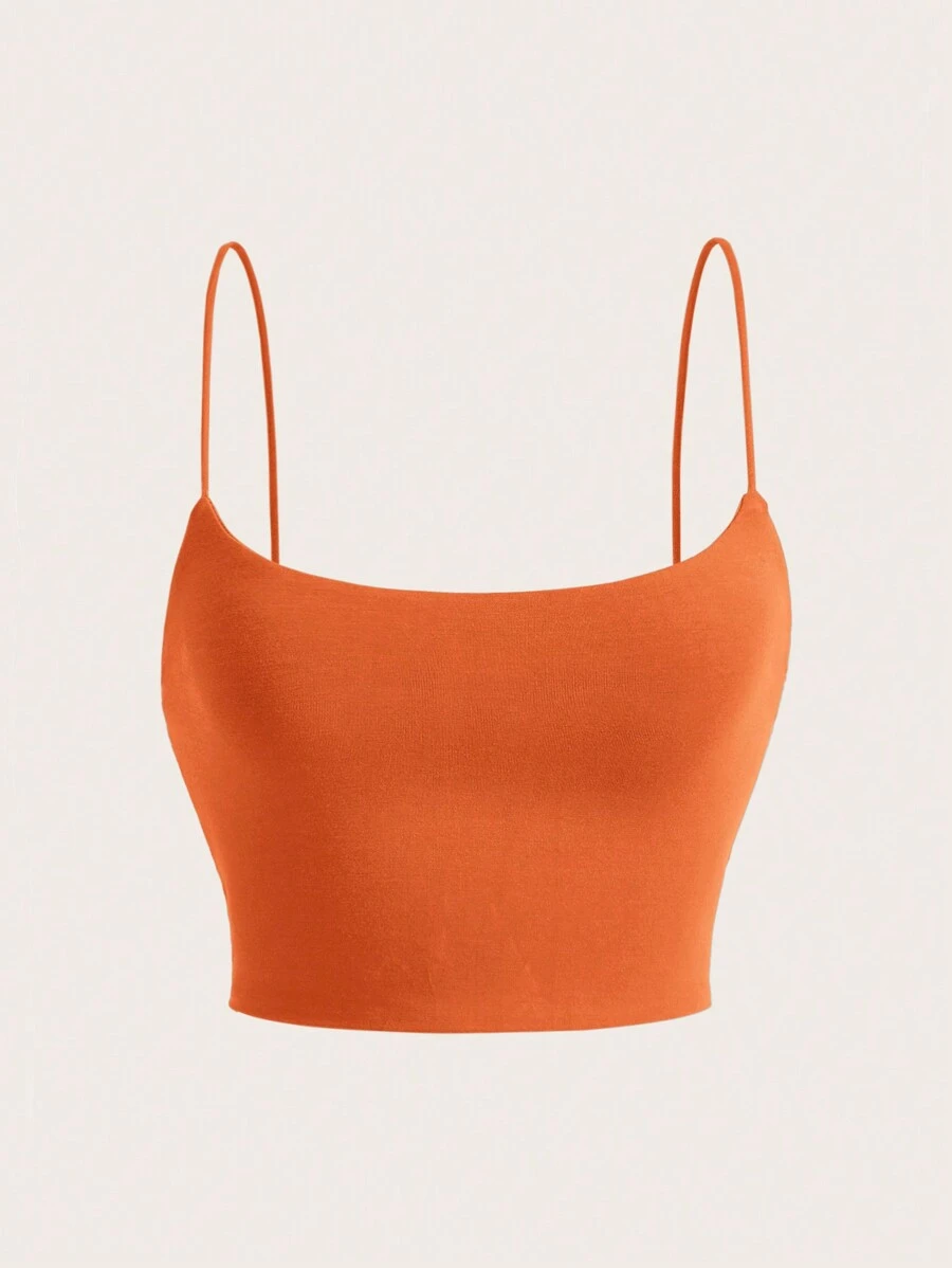 SHEIN EZwear Mùa hè Chất rắn Mùa vụ Màu xám Hai Dây Thon gọn Cơ sở Áo - trái cam - Xem 1