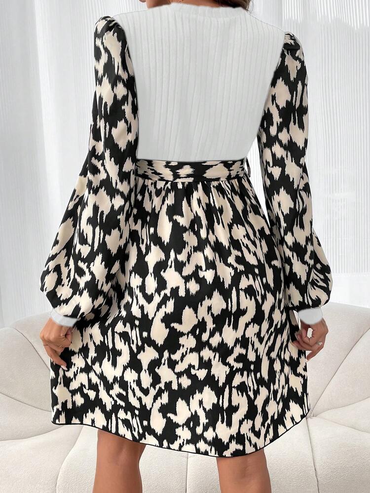Elegant Maternity Animal Print Patchwork Long Sleeve Dress