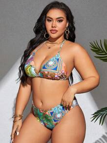 SHEIN Swim Curve 夏季大码复古印花泳衣 3 件套