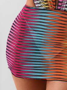 SHEIN Swim Women's Striped Deep V Neck Halter Tie Cover-Up Shirt Summer - Multicolor - View 5