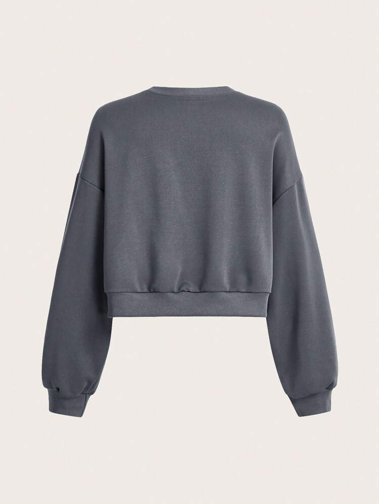 Solid Color Drop Shoulder Cropped Sports Sweatshirt