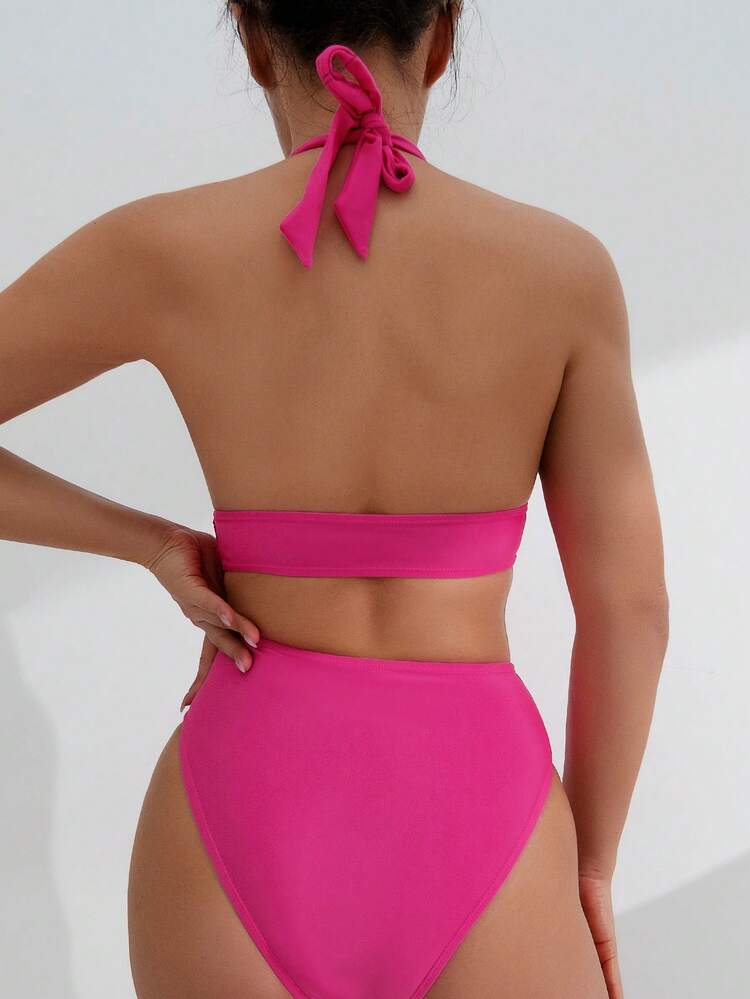 Women's Solid Color Halter Strap Separates Bikini Set Summer Beach