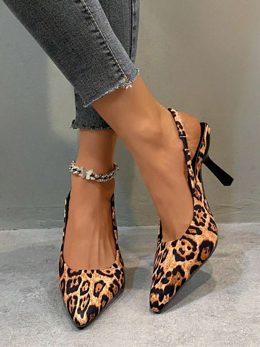 韓式春季性感尖頭細高跟開背涼鞋 - 棕色 - 查看 1