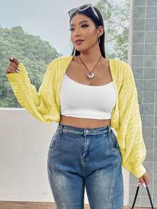 POPSWAY Cardigan A Maniche A Pipistrello E Taglio Corto Da Donna Taglia Grande - Giallo - Visualizzare 3
