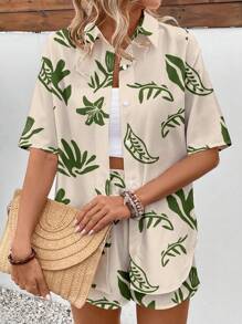 SHEIN VCAY Conjunto de 2 piezas para mujer impreso con diseños botánicos sueltos y casuales - Multicolor - Ver 4