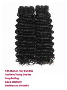 Natural Black Color Deep Wave Human Hair Bundles 1 Pc Natural Hair Extension Double Weft 100% Human Hair Weave For Women - SNatural - View 9