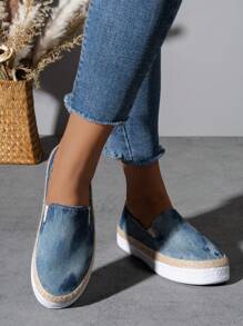 春秋新款女士平底鞋舒适软底防滑透气休闲步行旅游度假船鞋 - 藍色 - 查看 4