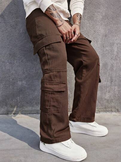 Manfinity Homme Quần Jeans Cargo Túi Nắp Trơn Cho Nam