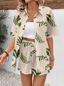 SHEIN VCAY Conjunto de 2 piezas para mujer impreso con diseños botánicos sueltos y casuales - Multicolor - Ver 5