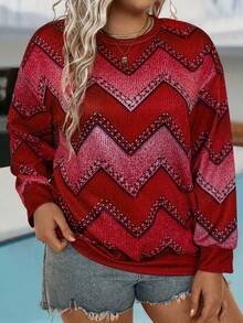 EMERY ROSE Hơn In Chevron Áo nỉ - Đỏ - Xem 4