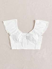 SHEIN Dreamara 大尺碼純色愛心領女士上衣 - 白色 - 查看 5