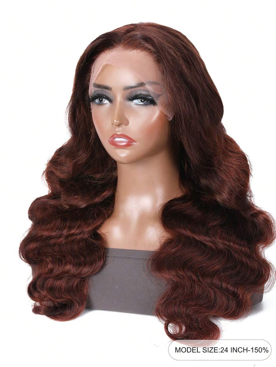 Reddish Brown Lace Front Wig Human Hair Body Wave Wigs Pre Plucked BLEACHING KNOTS Lace Frontal