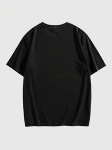 ROMWE MEN Áo thun nam tay ngắn in hình nhân vật anime thường ngày, mùa hè, phong cách thập niên 2000 - màu đen - Xem 2