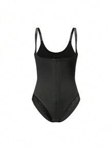 Contrast Lace Mesh Panel Scrunch Butt Shapewear Bodysuit - Black - View 1