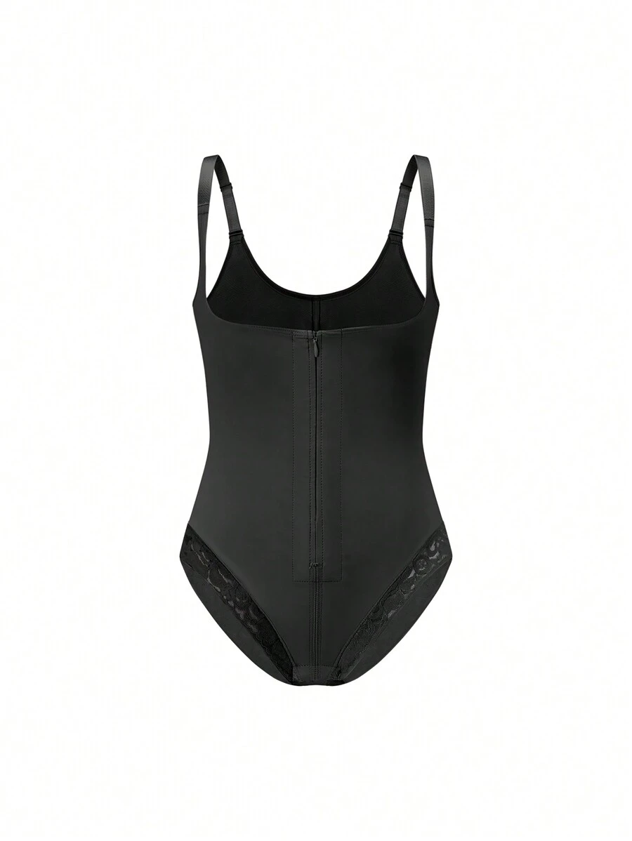 Contrast Lace Mesh Panel Scrunch Butt Shapewear Bodysuit - Black - View 1