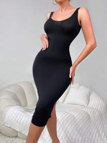 Women's Solid Color Split Hem Slimming Bodycon Shapewear Dress