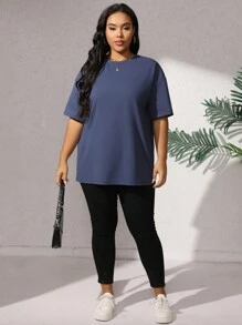 SHEIN EZwear Plus Size Solid Color Drop Shoulder T-Shirt