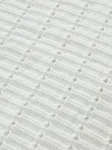 Claim Dot Men's Plain V-Neck Short Sleeve Knitted Crochet Top - White - View 5