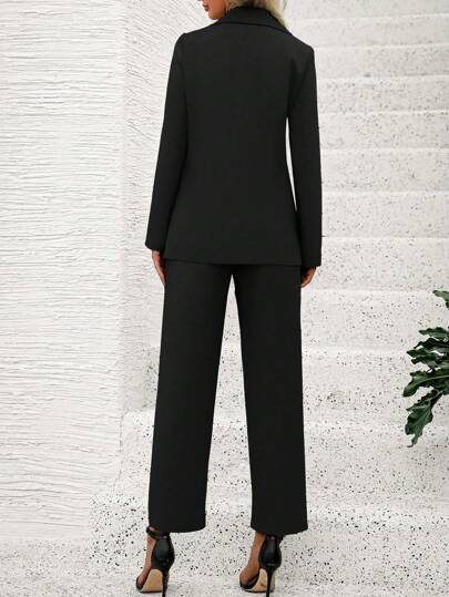 Chiquease Women's Solid Color Pointed Lapel Collar Suit Set