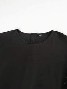 Plus Size Round Neck Long Sleeve Lace Splice Empire Waist Dress