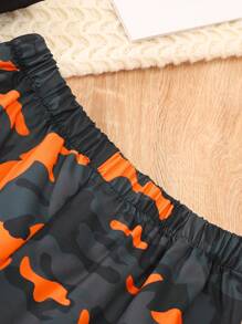 SHEIN Tween Girl Car & Letter Graphic Tee & Camo Print Pants - Black - View 6