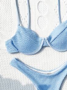 SHEIN Swim Summer Beach Women's Textured Bikini Set With Underwire Support - Baby Blue - View 4