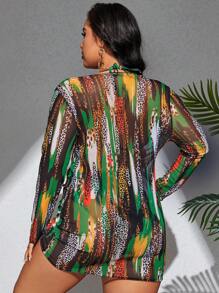 Swim SXY Plus Size Colorblocking Leopard Print 3-częściowy strój kąpielowy, strój plażowy Tankini Set strój kąpielowy festiwal muzyczny lato, letnia plaża