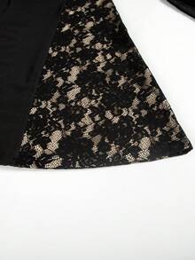 Plus Size Round Neck Long Sleeve Lace Splice Empire Waist Dress